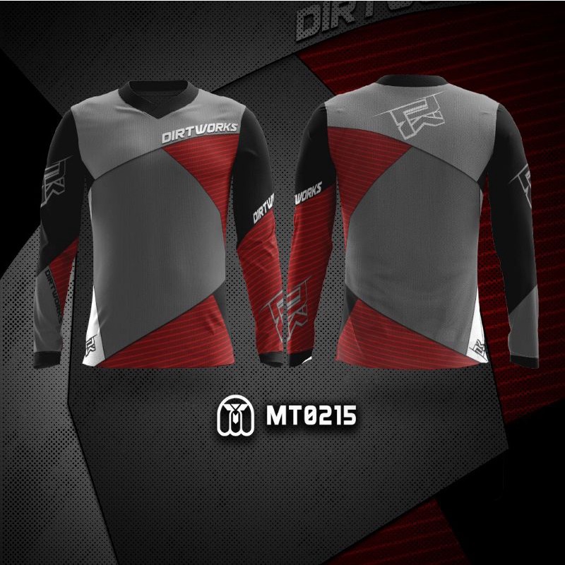 Kaos Jersey sepeda DIRTWORKS MTB downhill lengan panjang v neck custom free nickname MT0215 XS-XL