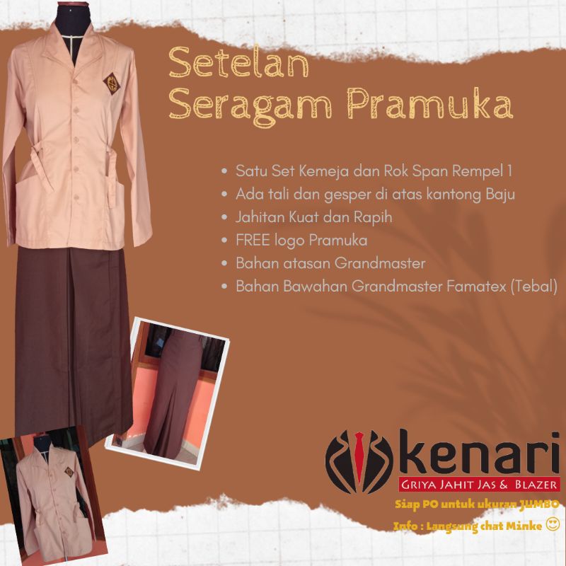 (XS - Custom) Setelan Seragam Pramuka Perempuan Rok Span Rempel 1 Seragam Pramuka Cewe Plus Logo