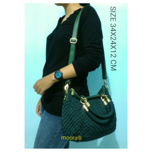 Tas rajut nilon HOBO ULIR HIJAU BOTOL