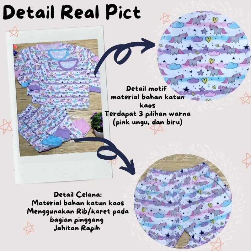 setelan piyama anak perempuan / setelan piyama anak unicorn / setelan piyama anak 1 - 2 tahun