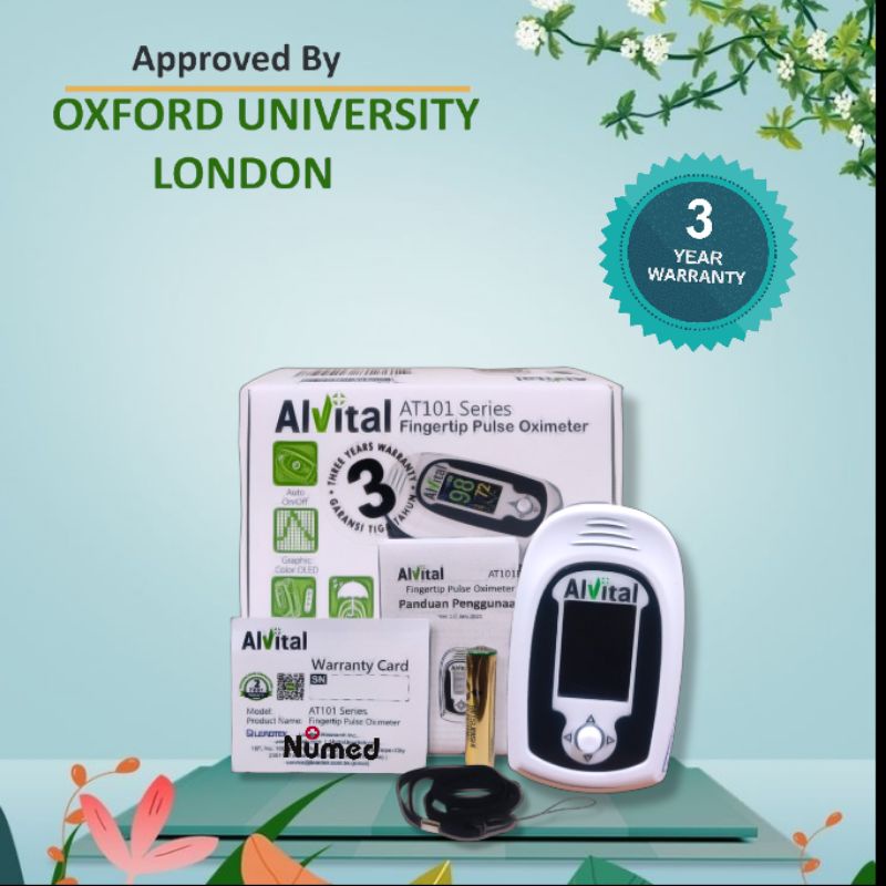 Alvital Fingertip OLED Pulse Oximeter Original Type AT 101 B Series With Alarm Garansi Resmi 3 Tahun