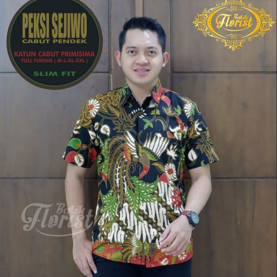 Kemeja Batik Lengan Pendek Eksklusif PEKSI SEJIWO Baju Batik Lengan Pendek Lapis Furing