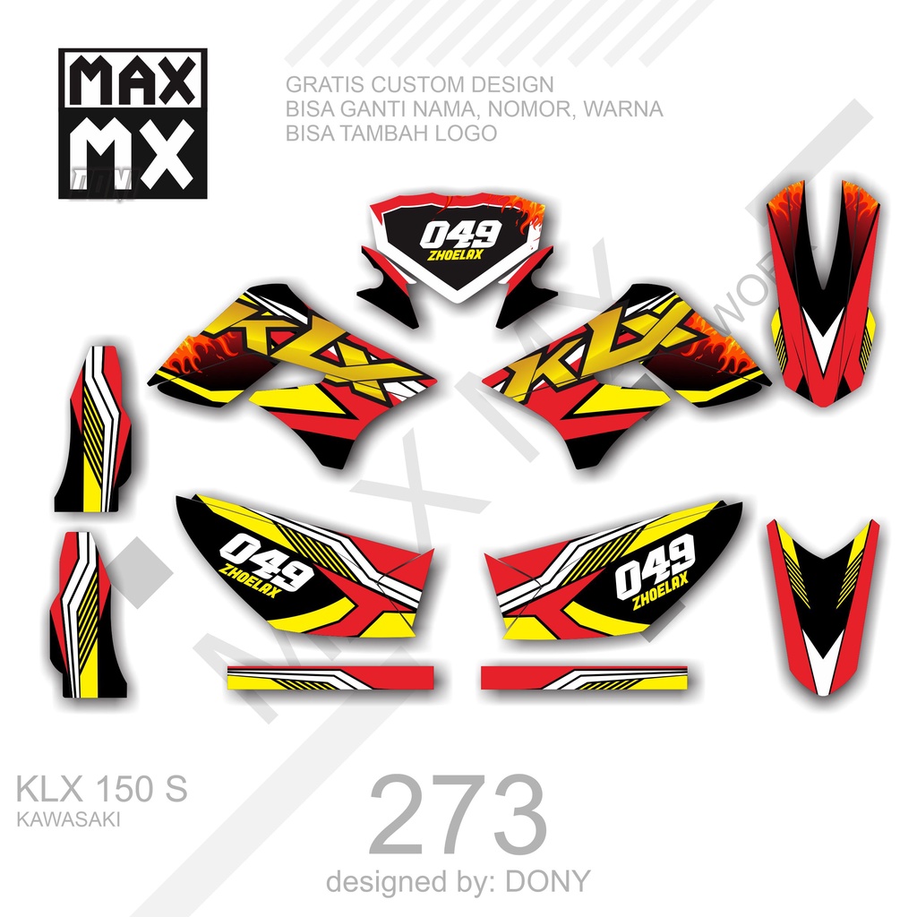 DECAL STIKER MOTOR KLX 150 S MOTIF FIRE KOMBINASI GOLD RED