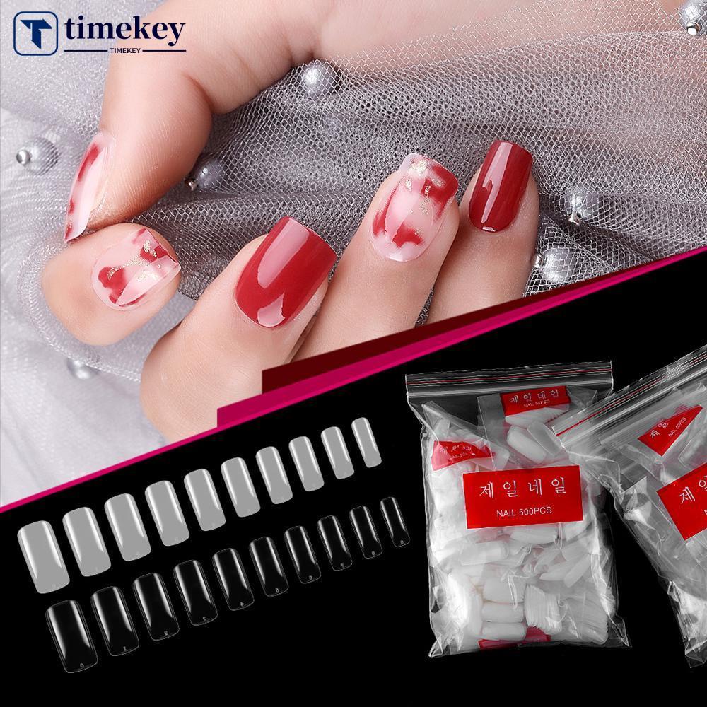 Timekey 500PCS / Set Kuku Palsu Transparan Bentuk Oval Untuk Nail Art / Manicure you A9K8