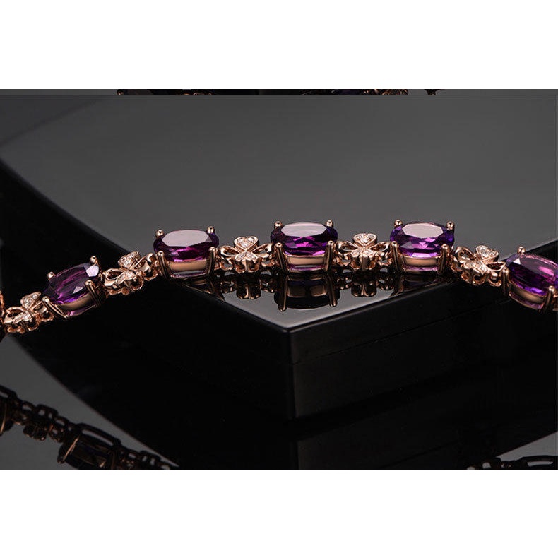 Set Gelang Batu Permata Zirkon Amethyst Sintetis Bahan Stainless Untuk Aksesoris