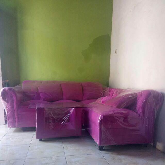 Sofa L Putus Jaguar Kain Boneka + Meja (promo Harga)