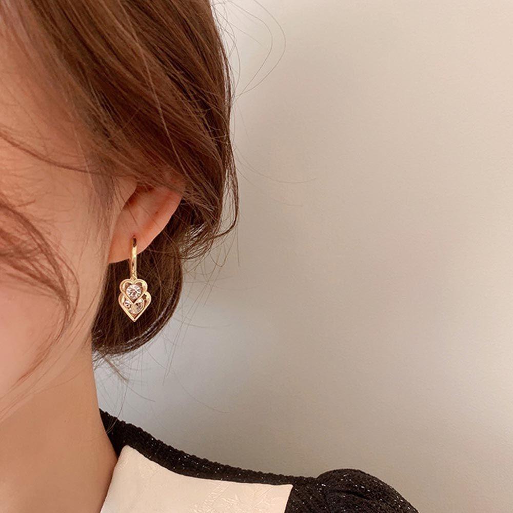 Mxbeauty Wanita Anting Hoop Trendi Eleagnt Hati Tergantung Temperamen Zirkon Menjuntai Drop Earrings