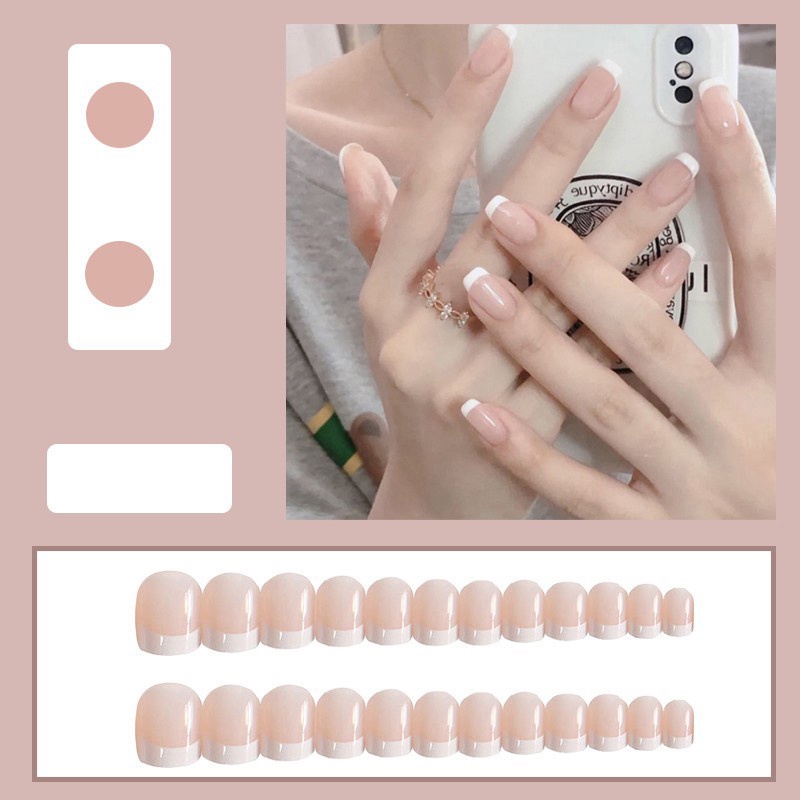 Kuku Palsu Fake Nail 24 Pcs Kemasan Strip Kuku Palsu Baru Fake Nails Kuku Palsu 3d Kuku Palsu Polos French Manicure-T111