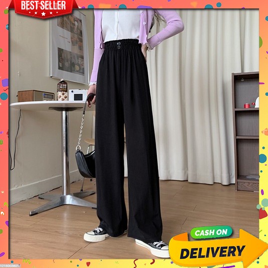 Celana Kulot Bawahan Celana Boyfriend Model Kancing Polos Wanita Terba Beevalue - Celana Kulot High