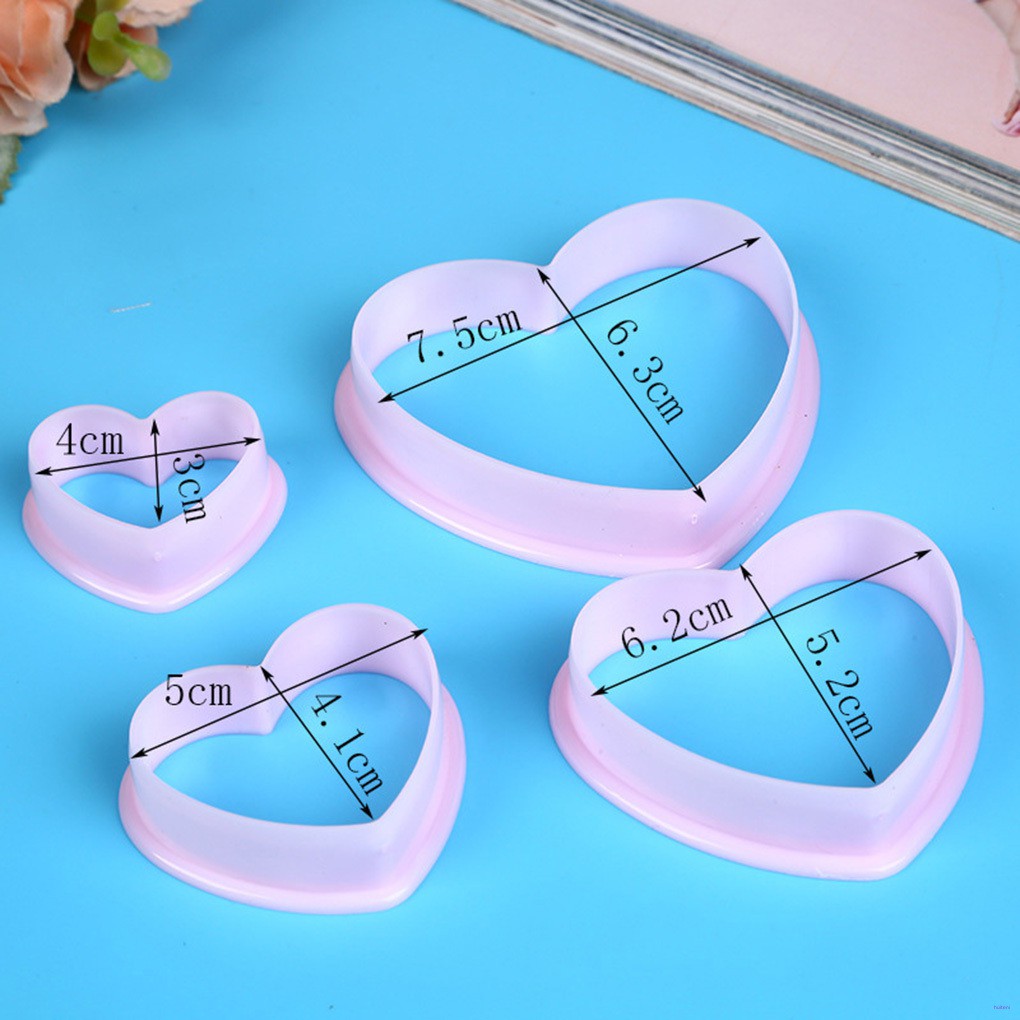 [READY STOCK] 4pcs Plastic Heart Pattern Cutting Dies Mold Set Cookie Moulds Set Cake Cutters Baking Tools