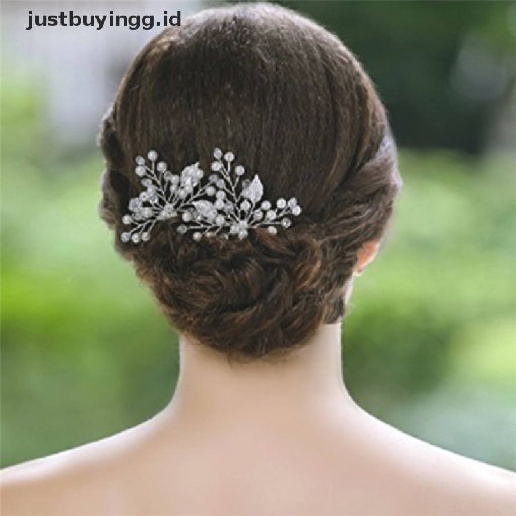 [justbuyingg.id] Wedding Bridal Hair Comb Clip Crystal Rhinestone Flower Faux Pearl Hairpin ID