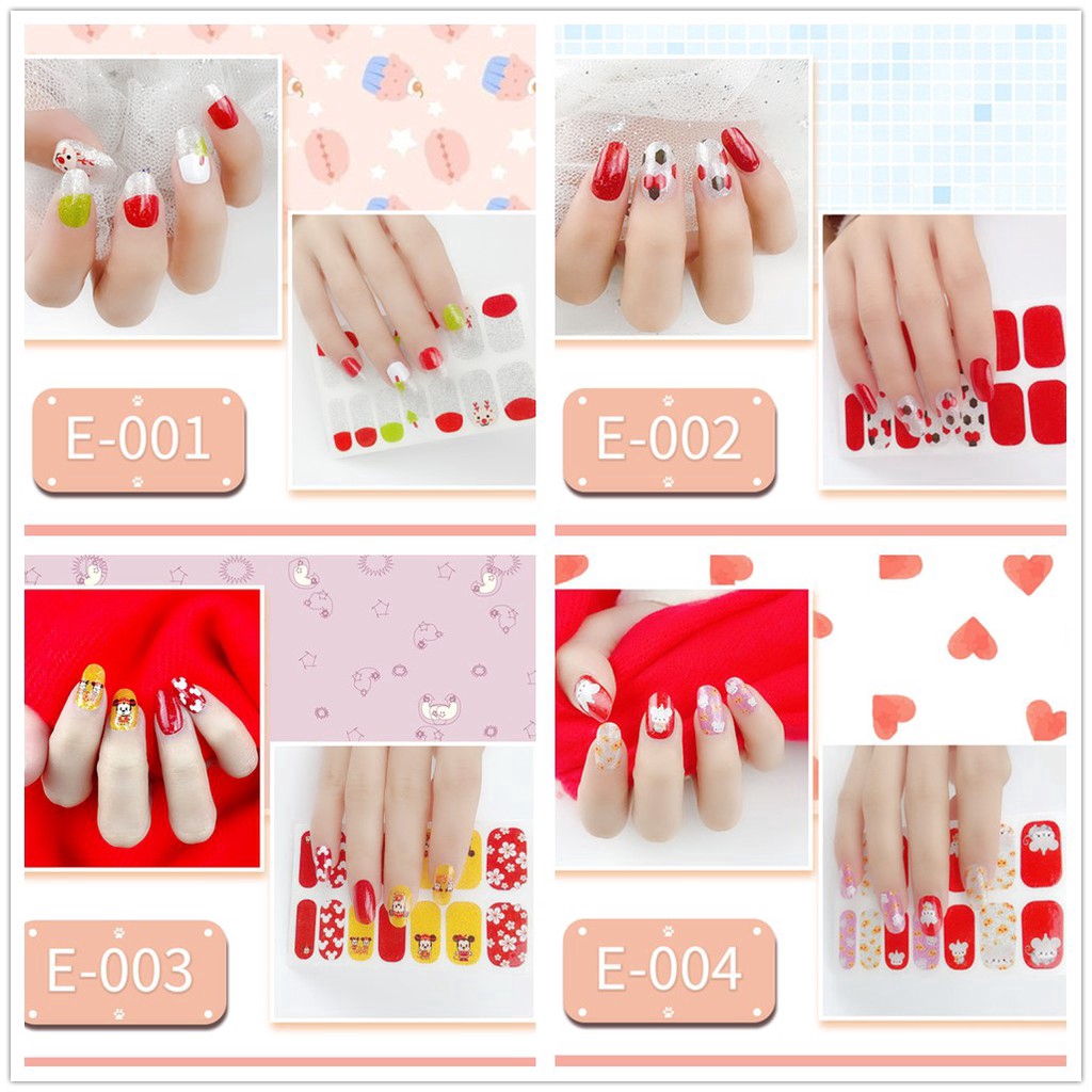 14Pcs / Lembar Stiker Kuku Palsu 3D untuk Nail Art / Manicure