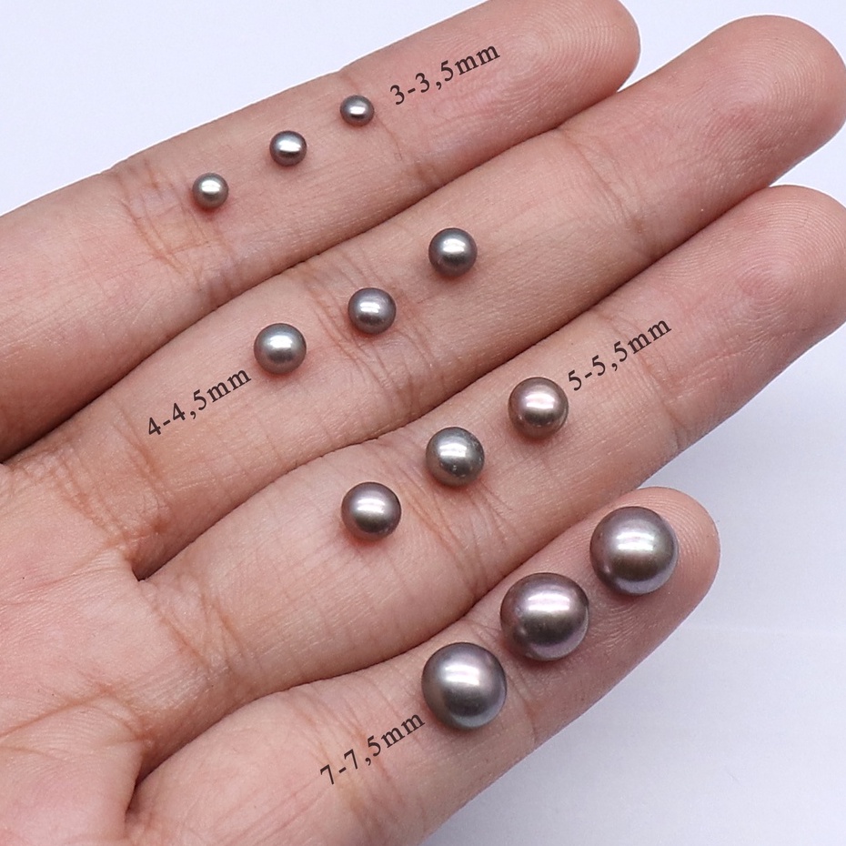 Mutiara Air Tawar Asli Size 3 mm - 7 mm Warna Cokelat / Dark Grey | Mutiara Air Tawar Asli Bentuk Bu