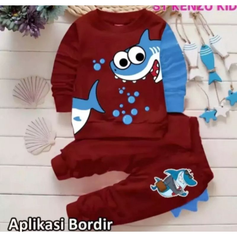 Setelan Sweater Beby Terry Motif beby shark 1-6 Tahun Pakaian anak Laki-laki Dan Perempuan