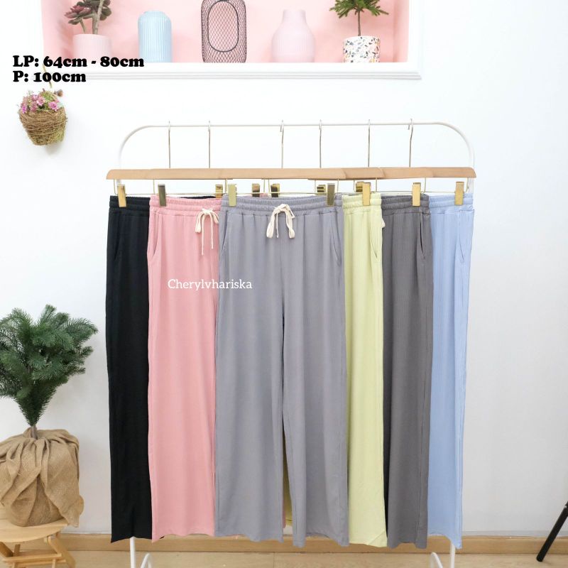 Celana kulot wanita soft rib knit / celana kulot bahan lembut fashion import