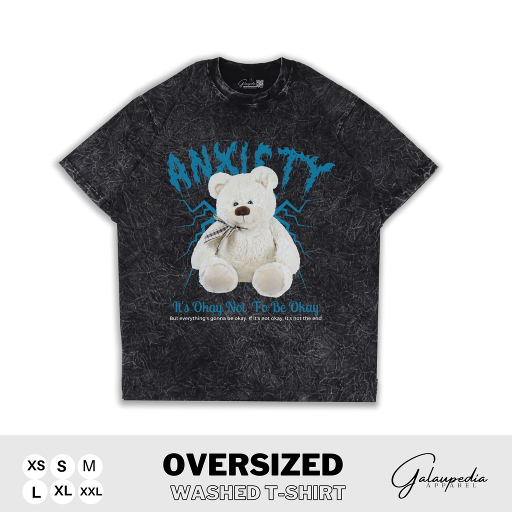 Oversized Washed T-shirt / Anxiety bear washed tees / kaos oversize stonewash / sandwash / acid wash