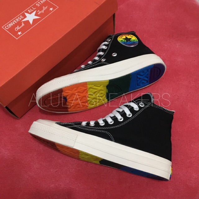  SEPATU  CONVERSE  ALL STAR 70S HIGH BLACK WHITE RAINBOW 