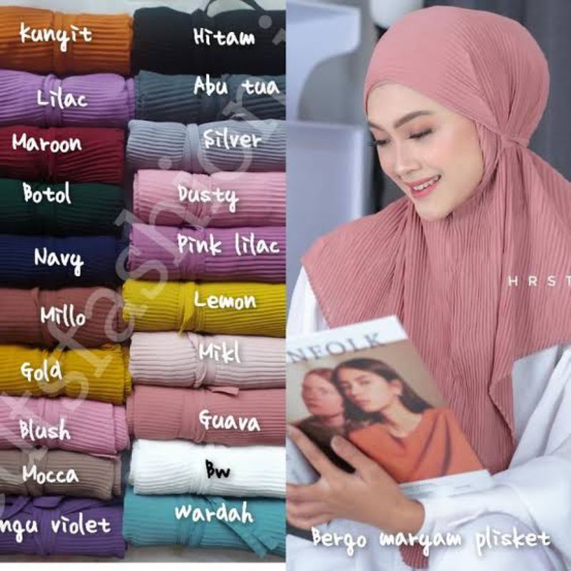 KERUDUNG MARYAM BERGO FULL PLISKET DENGAN BAHAN CERUTY BABYDOLL/ HIJAB MARYAM BERGO PLISKET TALI