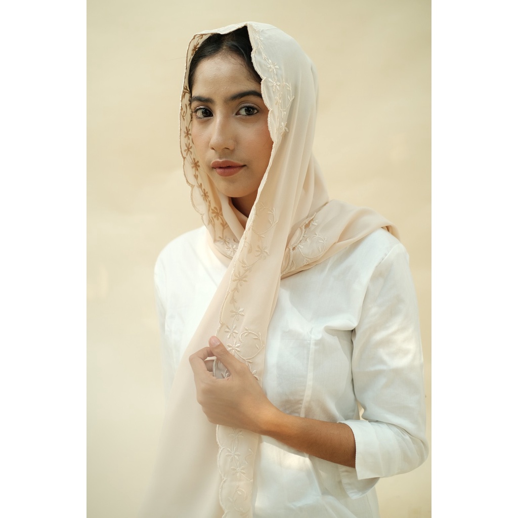 RATU Embroidery HIjab Shawl - Flora - Oat