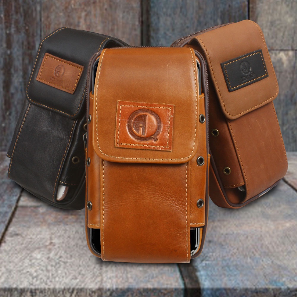 TAS PINGGANG KULIT ASLI FOR 2 HANDPHONE WAISTBAG BAHAN KULIT SAPI ASLI BERKUALITAS PREMIUM 100% P008