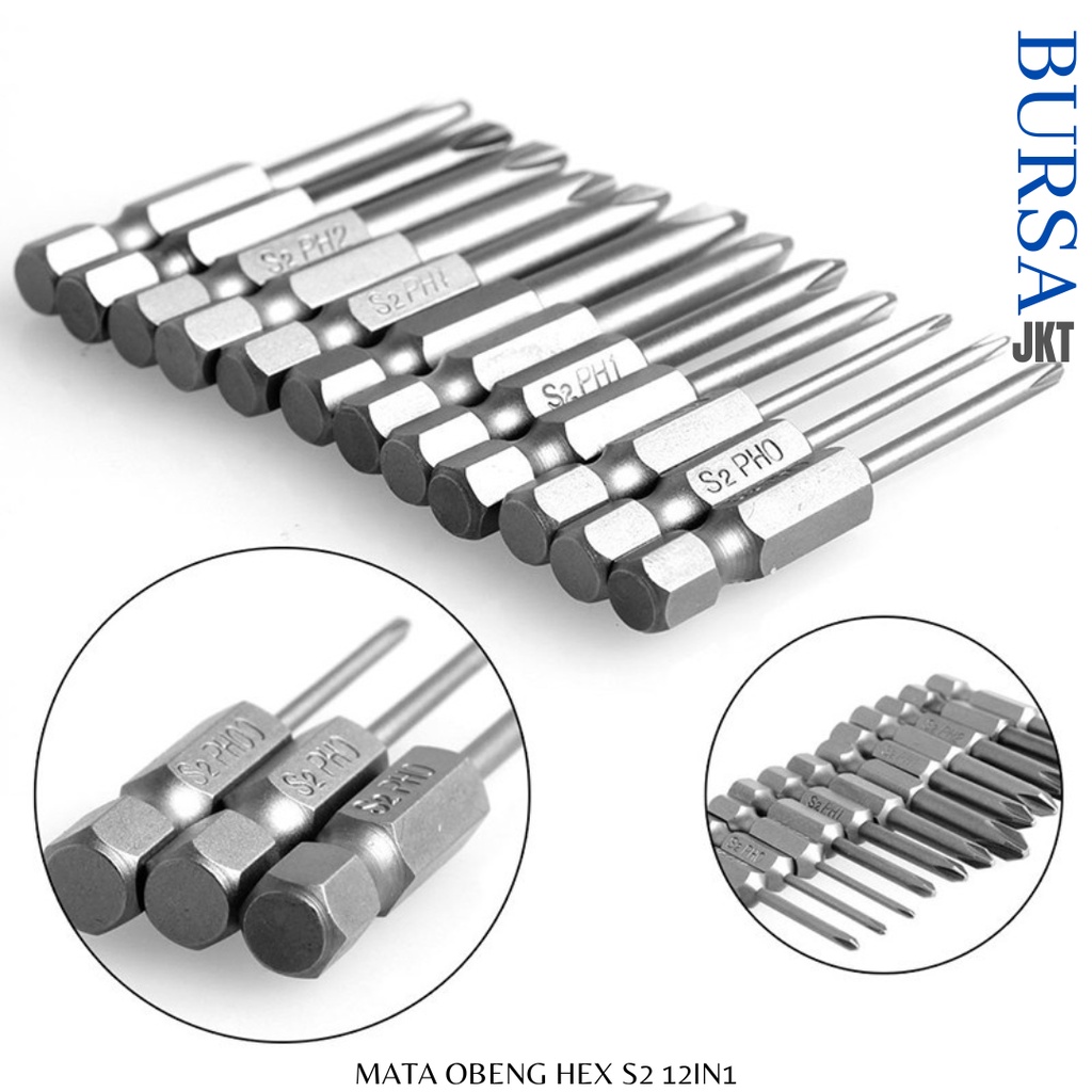 MATA OBENG TORX BITS SET MAGNETIC HEX SHANK S2 1/4 ISI 12PC