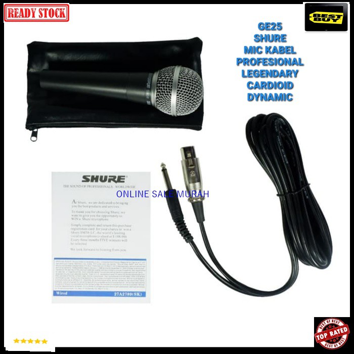 G25 Mic kabel shure legendary dynamic Microphone mik mikrophone cable karaoke vocal vokal audio sound system pro profesional pengeras suara G25   Bisa digunakan segala jenis audio sound  Bahan dari besi metal  1bh mic 1bh kabel mic 4-5 meteran  suara bagu