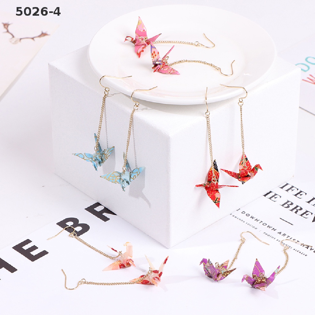 5026-4  Kranich Earrings Origami Miniblings Bird Cranes Faltkunst Senbazuru Paper 5026-4