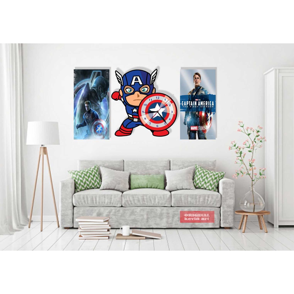 JAM DINDING TEMBOK KARAKTER BESAR UNIK DAN KEREN CAPTAIN AMERICA MARVELL MINIMALIS MEWAH AESTHETIC LUCU HIASAN DINDING 1 SET MURAH POSTER DINDING STIKER DINDING WALL DECOR ARTISTIK KAYU CUSTOM MODERN PROMO PALING LARIS NYALA HIASAN DINDING RUANG TAMU