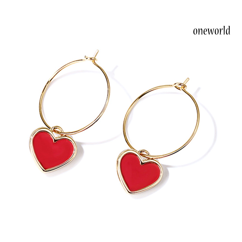 OW@ Fashion Party Women Red Love Heart Pendant Hoop Earrings Jewelry Birthday Gift