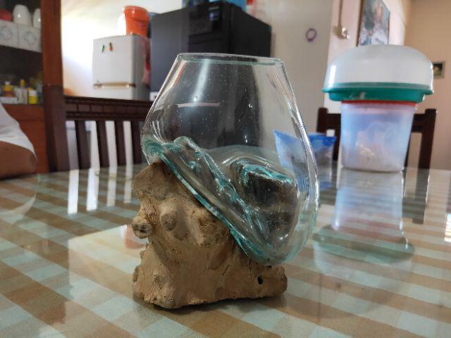 Glass On Wood Vase S - Kaca D12cm / Pot Kaktus / Pot Kecil / Aquarium / Kaca Tiup