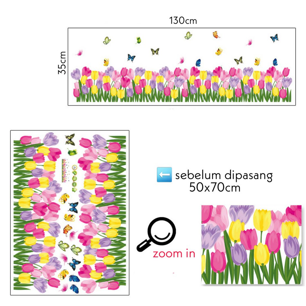 RELIZA WALL STICKER RUMPUT BUNGA PINK TULIP GRASS FLOWER AY7188 STIKER DINDING WALLSTICKER