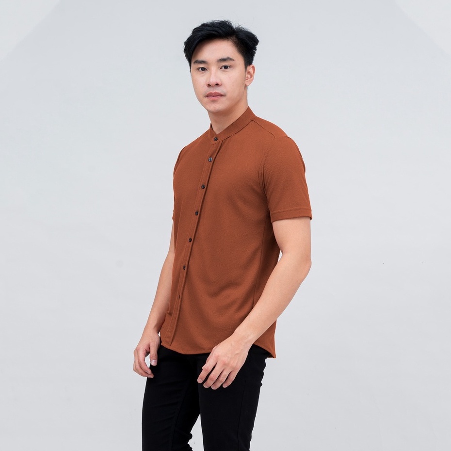 BROGUY Kemeja Pria Lengan Pendek Kerah Sanghai Casual Polos Slimfit Size M - XXL