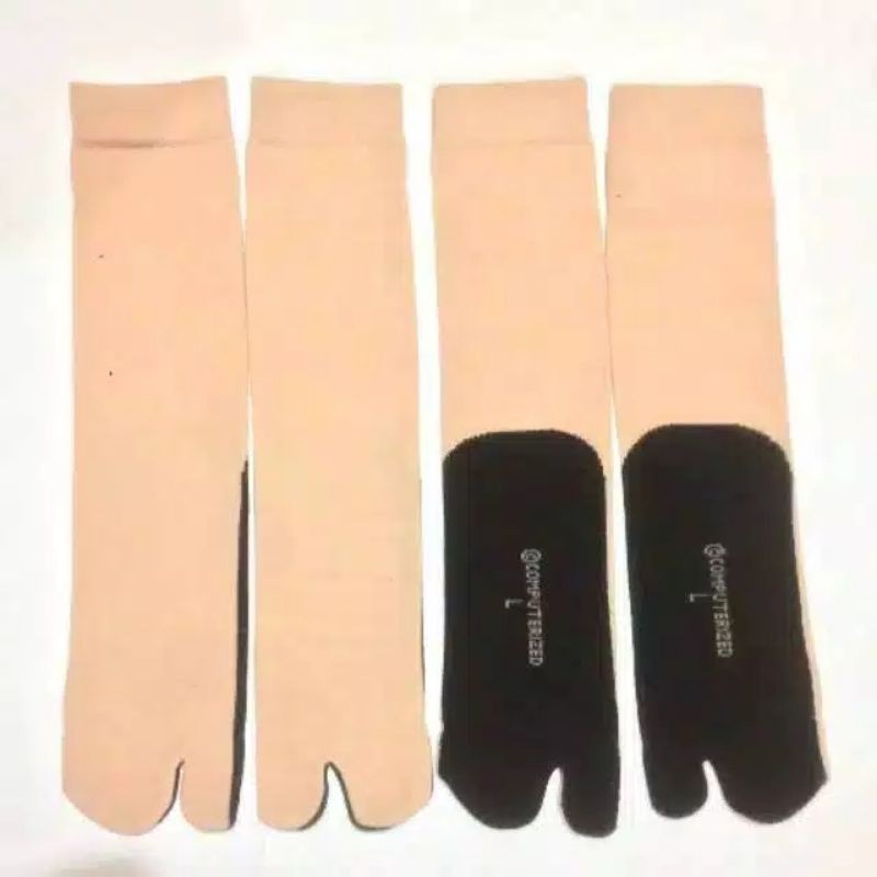 Kaos Kaki Jempol BAHAN NYLON / Kaos Kaki Muslimah / Kaos Kaki Wanita / Crem Polos /Tapak Hitam-2