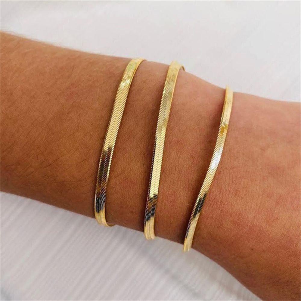 Nanas3 /4 /5mm Gelang Rantai Ular Lapis Emas Anti Karat Minimalis Perhiasan Hadiah Herringbone Link Bracelet