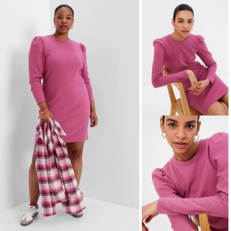 G*P WAFFLE KNIT PUFF SLEEVE DRESS