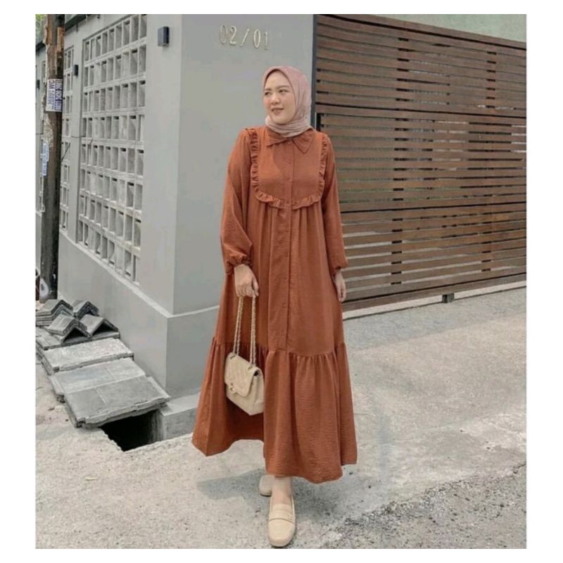 ZETA DRES MIDI DRESS BAJU WANITA FULL KANCING OOTD