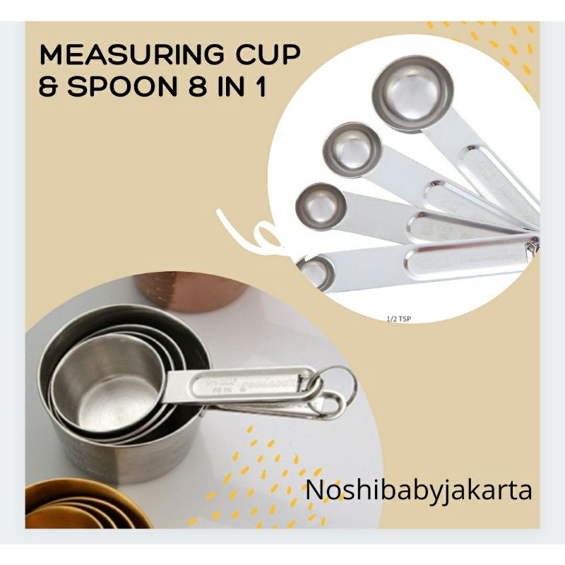 MEASURING CUP SPOON SET 8 IN 1 (SENDOK TAKAR) STAINLESS STEEL &amp; GOLD COLOR