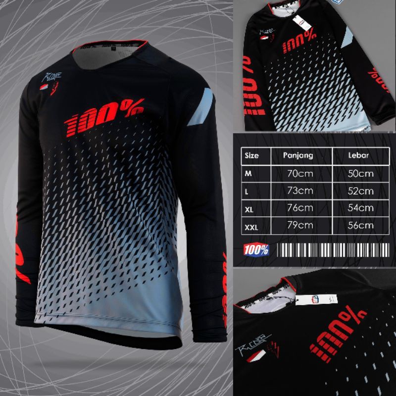 JERSEY 100% CORE X DH KAOS PRIA LENGAN PANJANG HITAM SIZE M L XL XXL trail mx motocross bmx goes