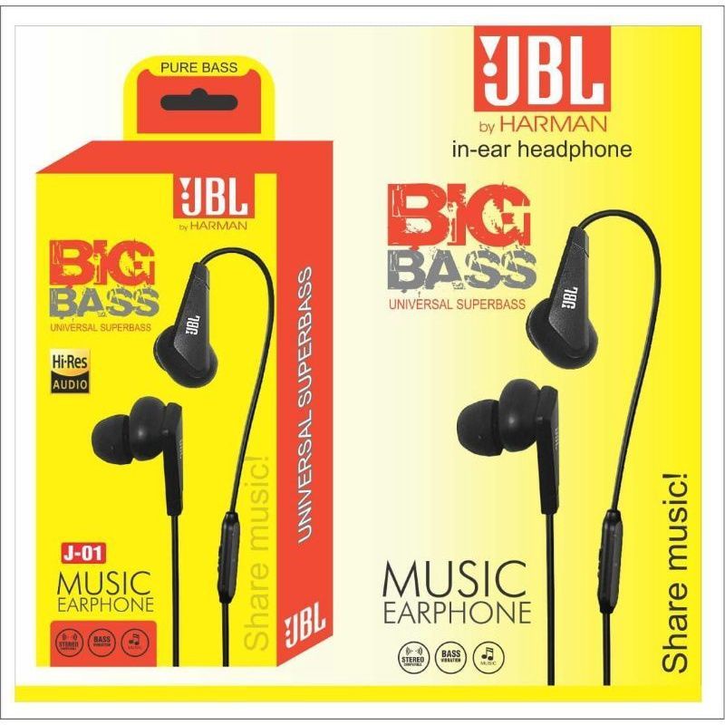 (OM) HF HEADSET JBL J-01 SUPER BASS PACKING KUNING