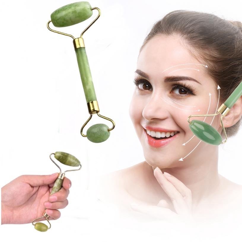 Jade Roller 2 Sisi Alat Pijat Wajah Batu Giok Anti Aging Facial K187 - Jade Roller