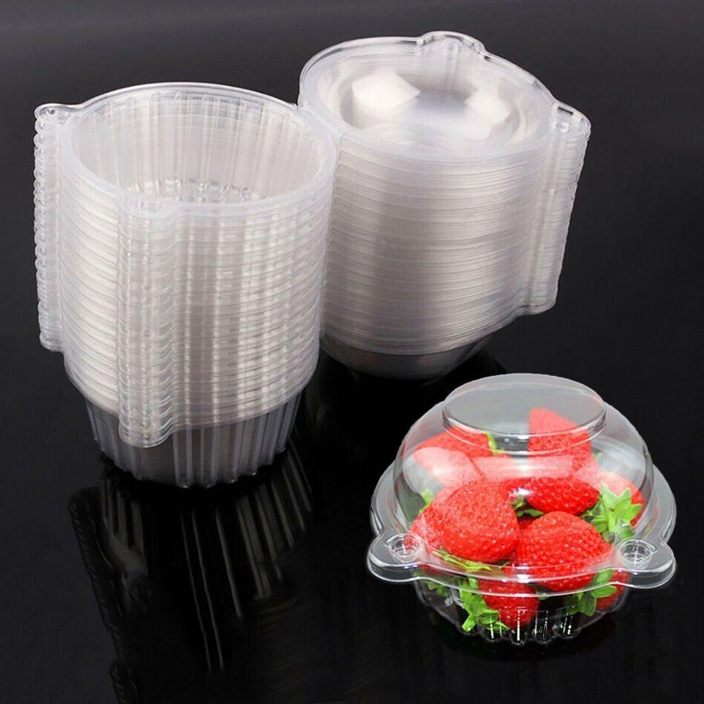 Solighter 50pcs Plastik Cupcake Dapur Sekali Pakai Transparan Dessert Cups Cases Set