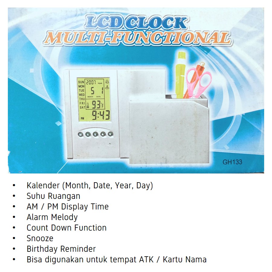 Jam Digital Smart Alarm Digital Clock Warna Silver Ada Tempat Alat Tulis ATK Free Baterai