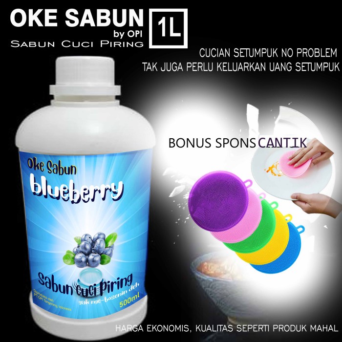 Sabun Cuci Piring 1 Liter Blueberry &amp; 8 varian wangi lain bonus spons