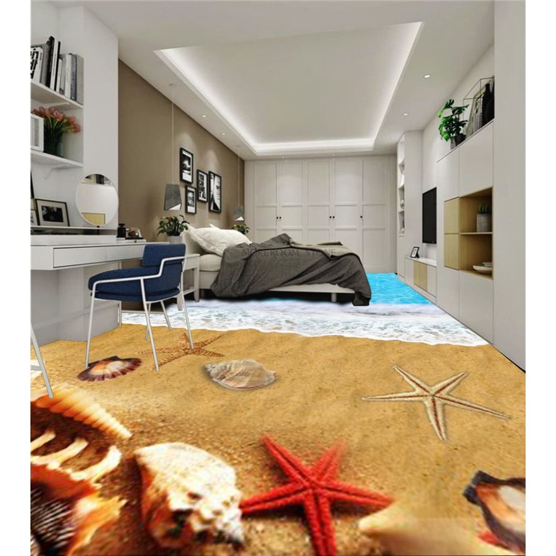 WALLPAPER STICKER CUSTOM 3D WALLPAPER LANTAI PASIR PANTAI