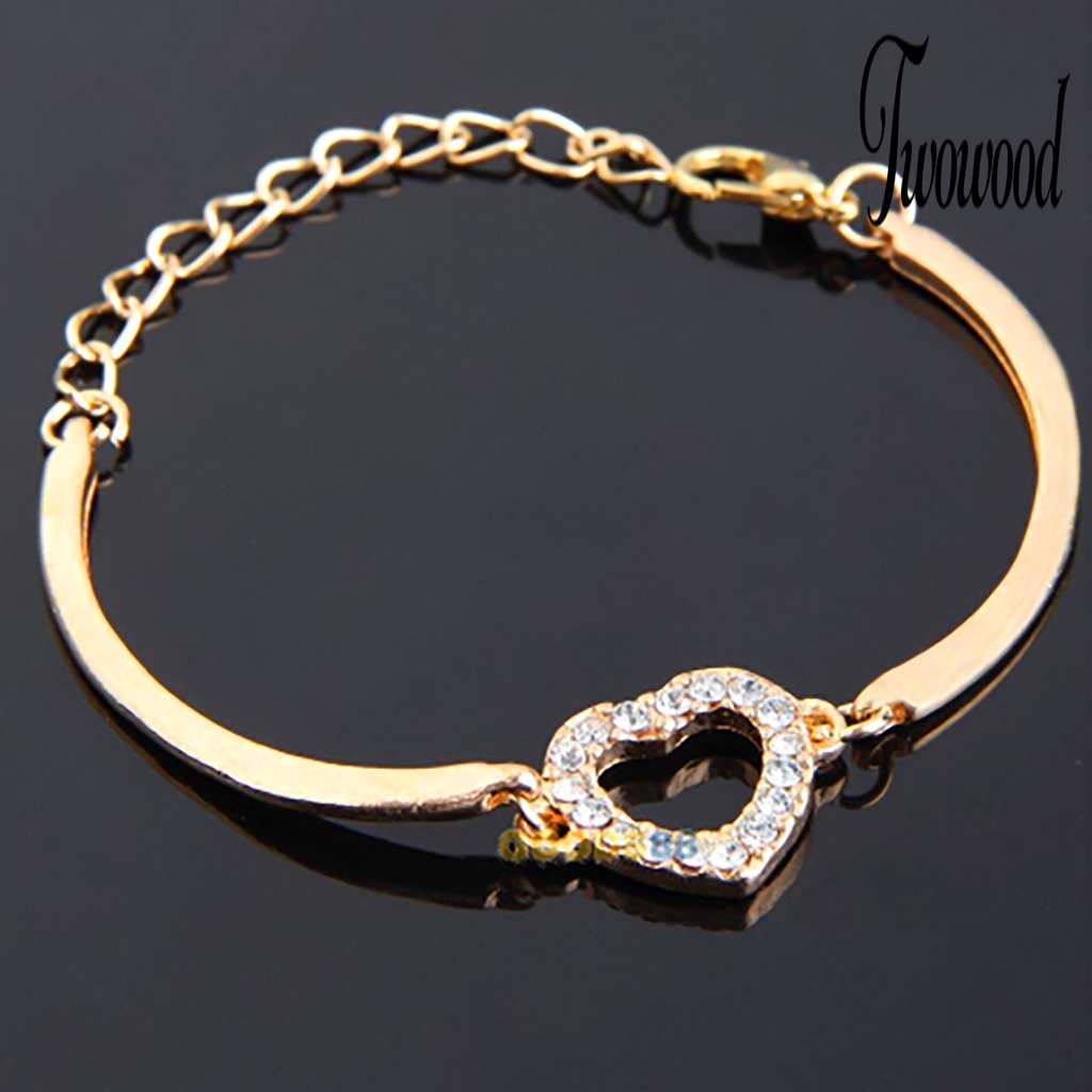 Gelang Rantai Adjustable Bahan Alloy Warna Emas Aksen Kristal Berlian Imitasi Untuk Wanita