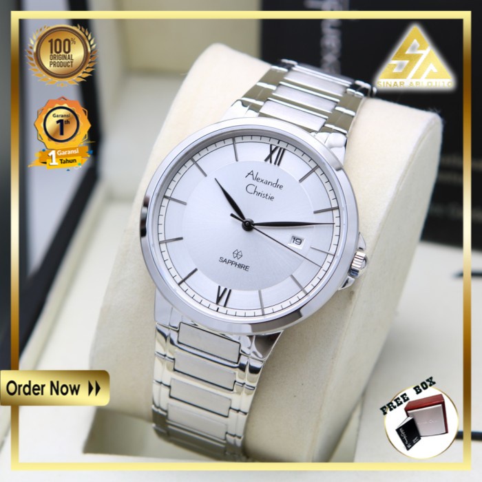 JAM TANGAN ALEXANDER CHRISTIE ALEXANDRE CHRISTIE PRIA COWOK ORIGINAL ORI BRANDED SILVER SAPPHIRE AC 