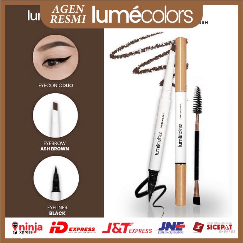 Eyeliner Stamp Pensil Alis Eyebrow Lumecolors 2 in 1 Warna Ash Brown Waterproof Pencil Eye Liner Spi