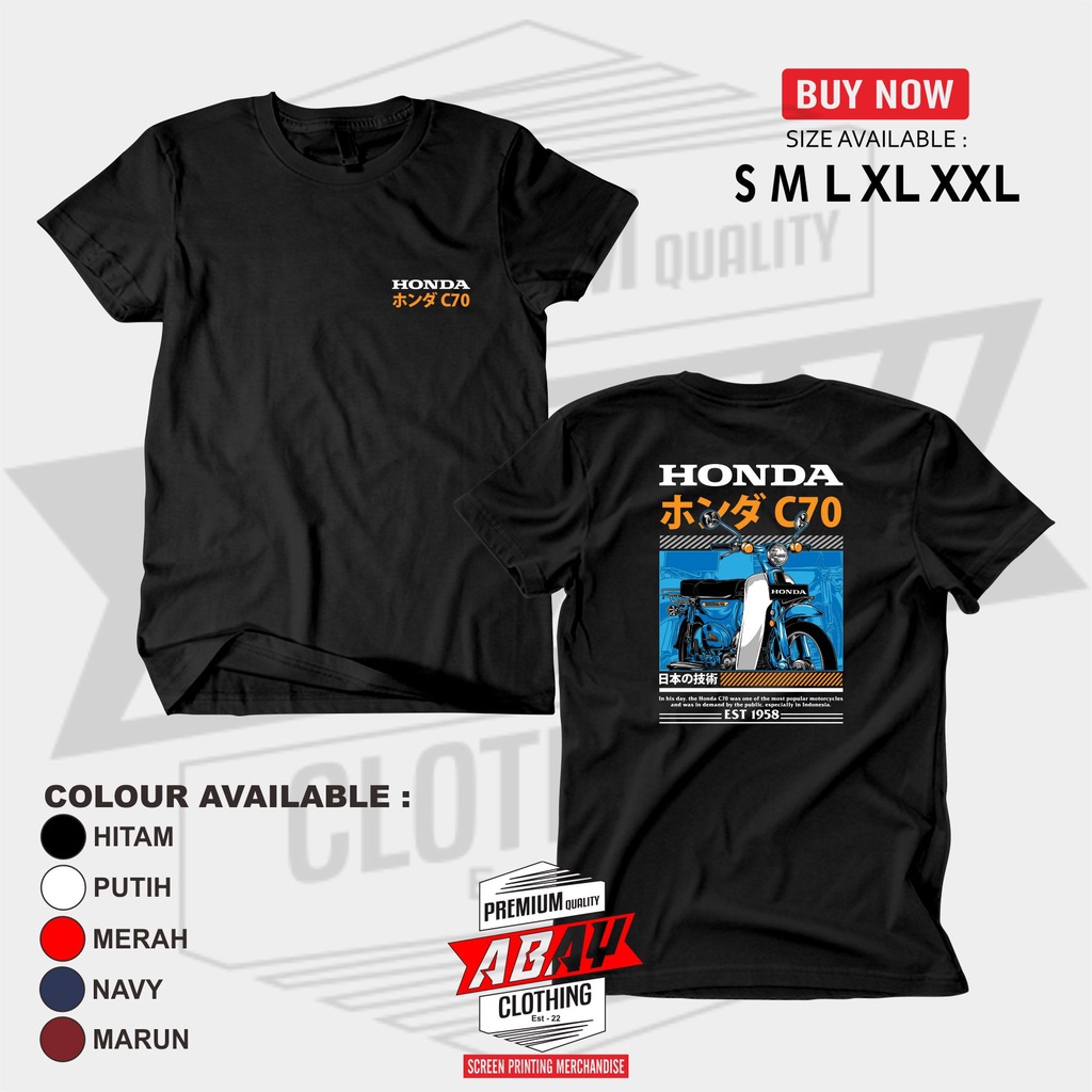 Baju Kaos Sablon Dtf HONDA C70 Tshirt Otomotif Motor Klasik Lengan Pendek