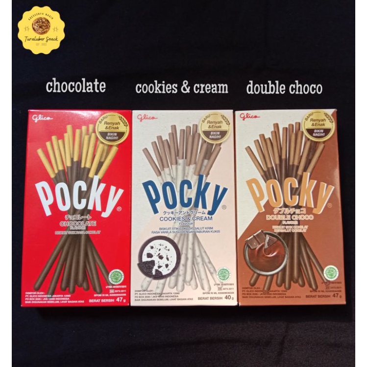 

GLICO POCKY STICK CHOCOLATE 47 GR/ DOBLE CHOCO 47 GR/ COOKIES AND CREAM.