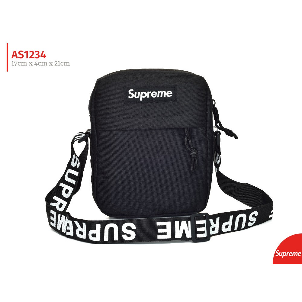 Tas Supreme Shoulderbag 18SS Logo Nylon Hitam Super AS1234